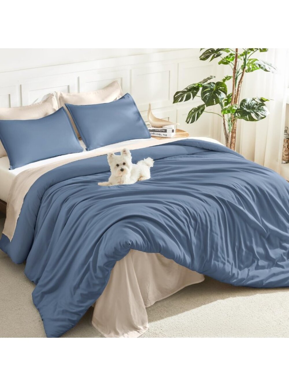 Lightweight Haze Blue Full Comforter Set, 3-Piece Solid Bedding for Cozy Sleep